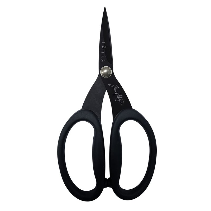 TONIC STUDIOS Tim Holtz Small Titanium Scissors - 7 Inch Mini Snips with Micro Serrated Blade - Non Stick Craft Tool for Cutting Paper, Fabric, and Sewing - Black Comfort Grip Handles - Image 2